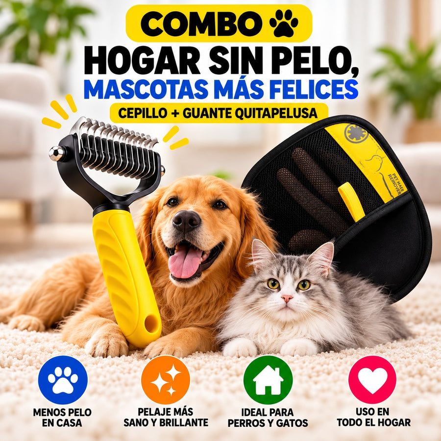 Combo Corta Nudos + Guante Quita Pelos para Mascotas