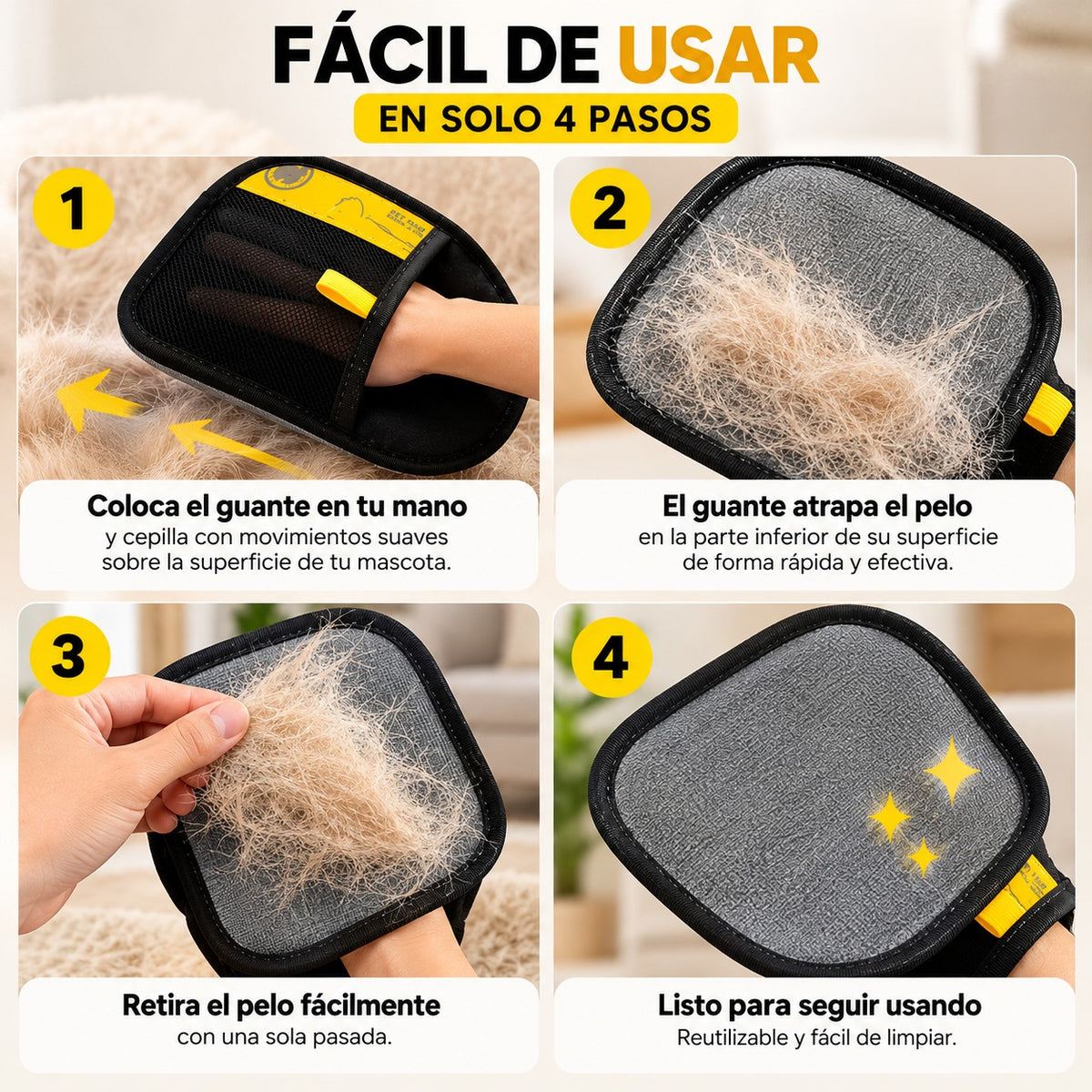 Guante: fácil de usar en solo 4 pasos